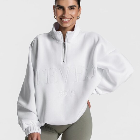 Teveo Femme Half Zip Sweater ‘White’ - Picture 3 of 5